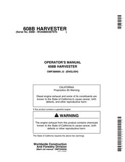 John Deere 608B Harvester Harvester Operator manual OMF388690 — actual manual cover