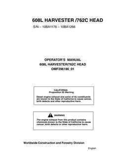 John Deere 608L Harvester; 762C Head Harvester Operator manual OMF296186_01 — actual manual cover