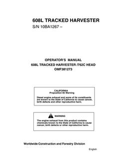 John Deere 608L Tracked Harvester; 762C Head Harvester Operator manual OMF381273 — actual manual cover