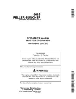 John Deere 608S Feller-Buncher Feller buncher Operator manual OMF383427 — actual manual cover