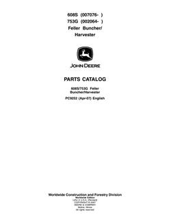 John Deere 608S serial 007076 and later; 753G serial 002064 and later Feller buncher/harvester Parts catalog PC9252 — actual manual cover