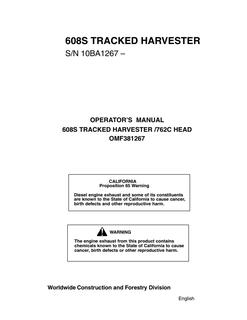 John Deere 608S Tracked Harvester; 762C Head Harvester Operator manual OMF381267 — actual manual cover