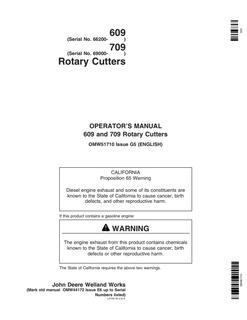 John Deere 609 (serial 66200 and higher); 709 (serial 69000 and higher) Rotary cutter Operator manual OMW51710 — actual manual cover