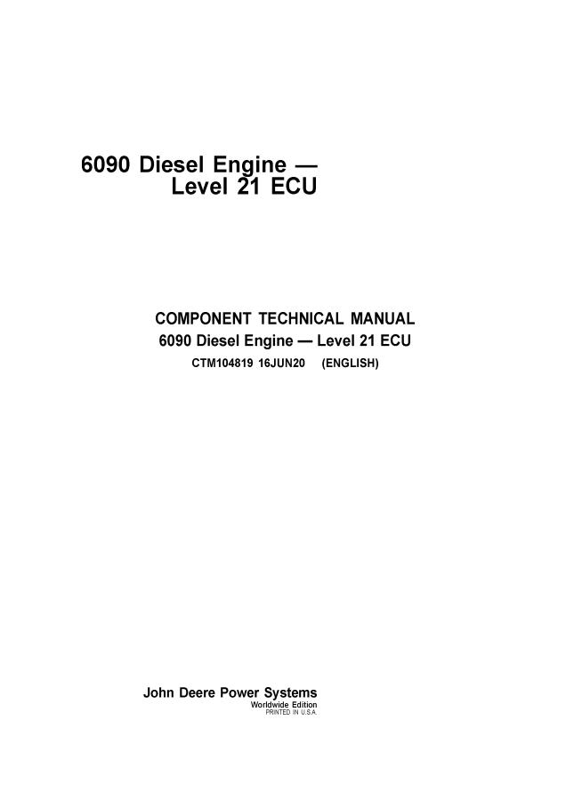 John Deere 6090 Level 21 ECU Engine Repair component technical manual CTM104819 — actual manual cover