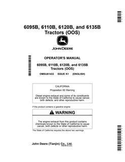 John Deere 6095B; 6110B; 6120B; 6135B OOS Tractor Operator manual OMSU61433 — actual manual cover