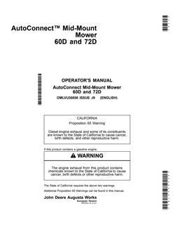John Deere 60D; 72D AutoConnect Mid-Mount Mower Mower Operator manual OMLVU30556 — actual manual cover