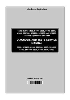 John Deere 6100, 6200, 6300, 6400, 6506, 6600, 6800, 6900, SE6100, SE6200, SE6300, SE6400 Tractor Diagnosis And Tests Service Manual TM4487 — actual manual cover