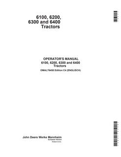 John Deere 6100; 6200; 6300; 6400 Tractor Operator manual OMAL76458 — actual manual cover