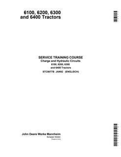 John Deere 6100, 6200, 6300, 6400 Tractor Service training course STC8077B — actual manual cover