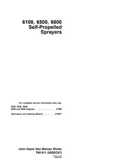 John Deere 6100, 6500, 6600 Self-propelled sprayer Technical manual TM1511 — actual manual cover