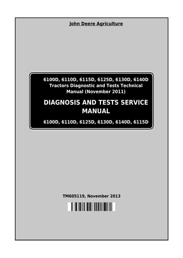 John Deere 6100D, 6110D, 6115D, 6125D, 6130D, 6140D Tractor Diagnostic and tests service manual TM605119 — actual manual cover