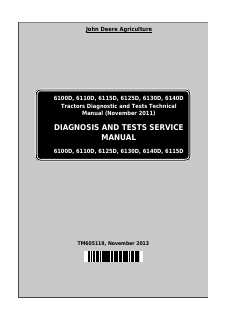 John Deere 6100D, 6110D, 6115D, 6125D, 6130D, 6140D Tractor Diagnostic and tests service manual TM605119 — actual manual cover