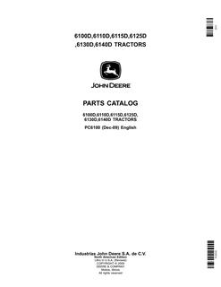 John Deere 6100D, 6110D, 6115D, 6125D, 6130D, 6140D Tractor Parts catalog PC6100 — actual manual cover