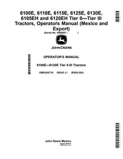John Deere 6100E; 6110E; 6115E; 6125E; 6130E; 6105EH; 6120EH Tier 0–Tier III Tractor Operator manual OMSU65719 — actual manual cover