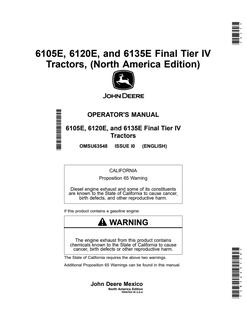 John Deere 6105E; 6120E; 6135E Final Tier IV Tractor Operator manual OMSU63548 — actual manual cover