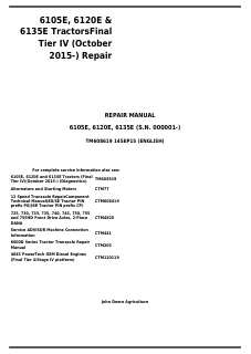 John Deere 6105E, 6120E, 6135E Tractor Repair Manual TM608619 — actual manual cover