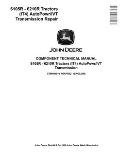 John Deere 6105R–6210R Tractors AutoPowr/IVT Tractor transmission Component technical manual CTM406019 — actual manual cover