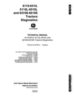 John Deere 6110–6410, 6110L–6510L, 6310S–6510S Tractor Diagnostics manual TM4724 — actual manual cover