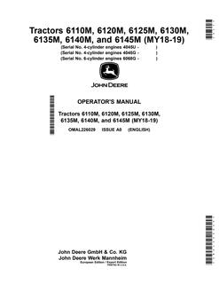John Deere 6110M; 6120M; 6125M; 6130M; 6135M; 6140M; 6145M (MY18–MY19) Tractor Operator manual OMAL226029 — actual manual cover