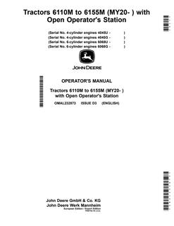 John Deere 6110M to 6155M; Open Operator Station (MY20 and later) Tractor Operator manual OMAL232873 — actual manual cover