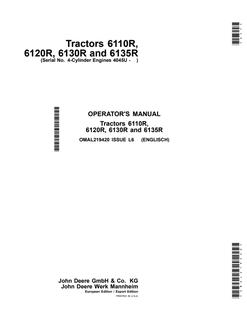 John Deere 6110R; 6120R; 6130R; 6135R Tractor Operator manual OMAL219420 — actual manual cover