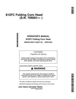 John Deere 612FC Folding corn head Operator manual OMHXE104572 — actual manual cover