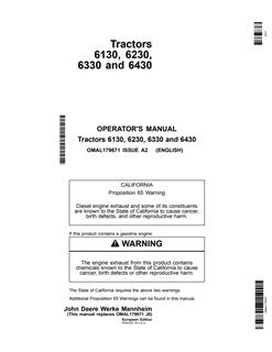 John Deere 6130; 6230; 6330; 6430 Tractor Operator manual OMAL179671 — actual manual cover