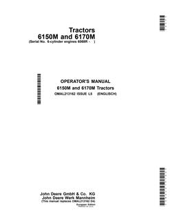 John Deere 6150M; 6170M Tractor Operator manual OMAL213162 — actual manual cover