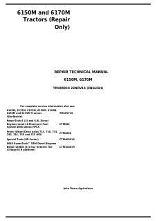 John Deere 6150M, 6170M Tractor Repair technical manual TM405919 — actual manual cover