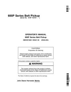John Deere 615P Belt pickup Operator manual OMHXE16861 — actual manual cover