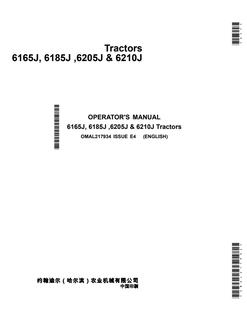 John Deere 6165J; 6185J; 6205J; 6210J Tractor Operator manual OMAL217934 — actual manual cover