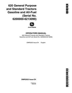 John Deere 620 General Purpose; 620 Standard Tractor Operator manual OMR2053 — actual manual cover