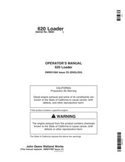 John Deere 620 Wheel loader Operator manual OMW51684 — actual manual cover