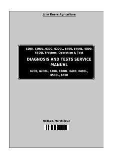 John Deere 6200, 6200L, 6300, 6300L, 6400, 6400L, 6500, 6500L Tractor Diagnosis and Test Technical Manual TM4524 — actual manual cover
