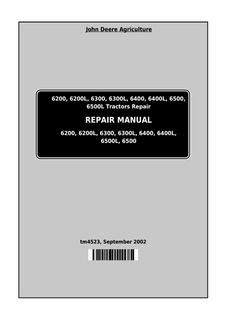 John Deere 6200, 6200L, 6300, 6300L, 6400, 6400L, 6500, 6500L Tractor Repair technical manual TM4523 — actual manual cover