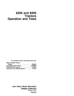 John Deere 6205, 6505 Tractor Operation and Tests Manual TM4608 — actual manual cover