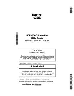 John Deere 6205J Tractor Operator manual OML215035 — actual manual cover