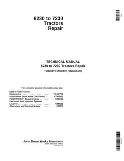 John Deere 6230; 6330; 6430; 7130; 7230 Tractor Repair Technical Manual TM400819 — actual manual cover