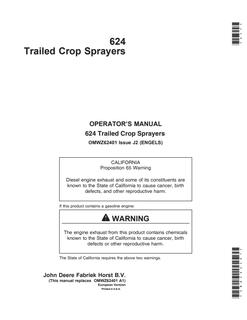 John Deere 624 Trailed crop sprayer Operator manual OMWZ62401 — actual manual cover