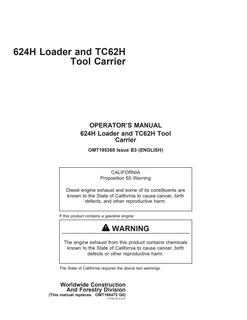 John Deere 624H; TC62H Wheel loader and tool carrier Operator manual OMT195360 — actual manual cover