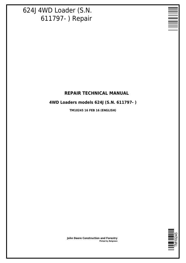 John Deere 624J Loader Repair technical manual TM10245 — actual manual cover