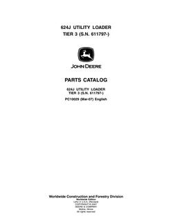 John Deere 624J Tier 3, serial 611797 and later Utility loader Parts catalog PC10029 — actual manual cover