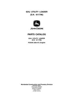 John Deere 624J Utility loader Parts catalog PC9340 — actual manual cover