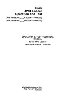 John Deere 624K 4WD loader Operation and test manual TM13210X19 — actual manual cover