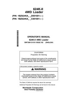 John Deere 624K-II Wheel loader Operator manual OMT386131X19 — actual manual cover