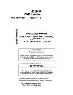 John Deere 624K-II Wheel loader Operator manual OMT387132X19 — actual manual cover