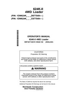John Deere 624K-II Wheel loader Operator manual OMT387135X19 — actual manual cover