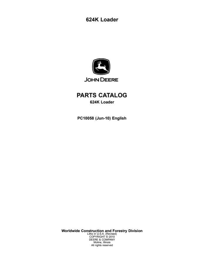 John Deere 624K Loader Parts Catalog — actual manual cover