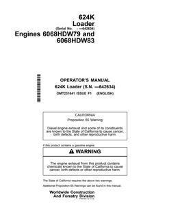 John Deere 624K Wheel loader Operator manual OMT231641 — actual manual cover