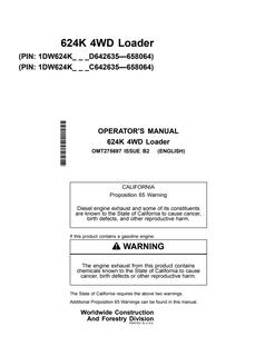 John Deere 624K Wheel loader Operator manual OMT275697 — actual manual cover